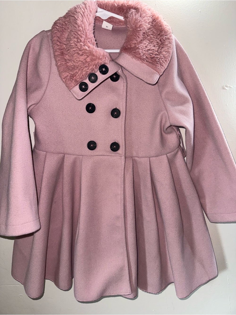 SHEIN Girls Blush Pink Double-Breasted Pea Coat with Faux-Fur Collar